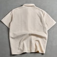 thumbnail image 4 of Mens Knit Shirts Short Sleeve Button Down Casual Shirt Vintage Old Money Textured Stripe Polo Shirts Vacation Beach Tops Size 2XL Beige, 4 of 4