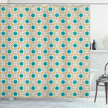 Ambesonne Teal Shower Curtain, Oriental Eastern Design, 69"Wx75"L, Mustard Teal and Grey
