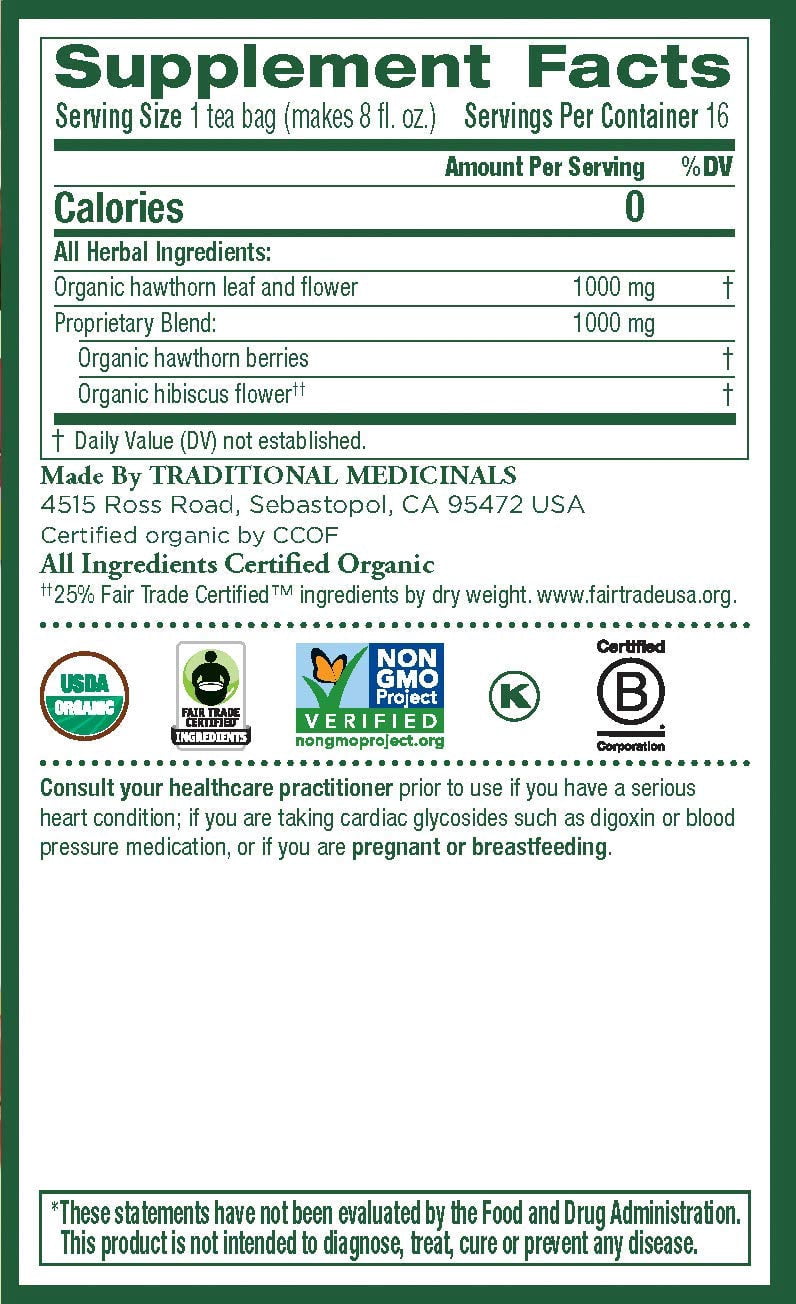 Traditional Medicinals Hawthorn with Hibiscus Herbal Tea Organic, 16 CT (Pack - 3)