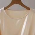 thumbnail image 4 of ClodeEU Women's Satin Round Neck Short Sleeve Blouse with Side Tie Knot,Loose Fit Casual Trendy Tops Beige,Womens Plus L, 4 of 6