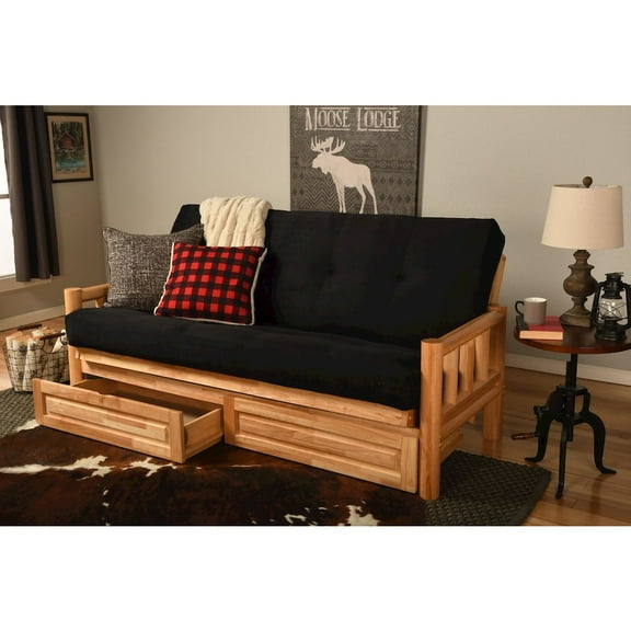 Kodiak Furniture Lodge Storage Futon with Suede Fabric Mattress in Natural/Black