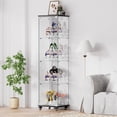 thumbnail image 2 of 4 Tier Glass Display Cabinet Single Door Glass Cabinet with Lock and Wheels Floor Standing Storage Cabinet with 3 Acrylic Shelves for Living Room Bedroom and Office Black 15.8"L x 14.2"W x 65.1"H, 2 of 23