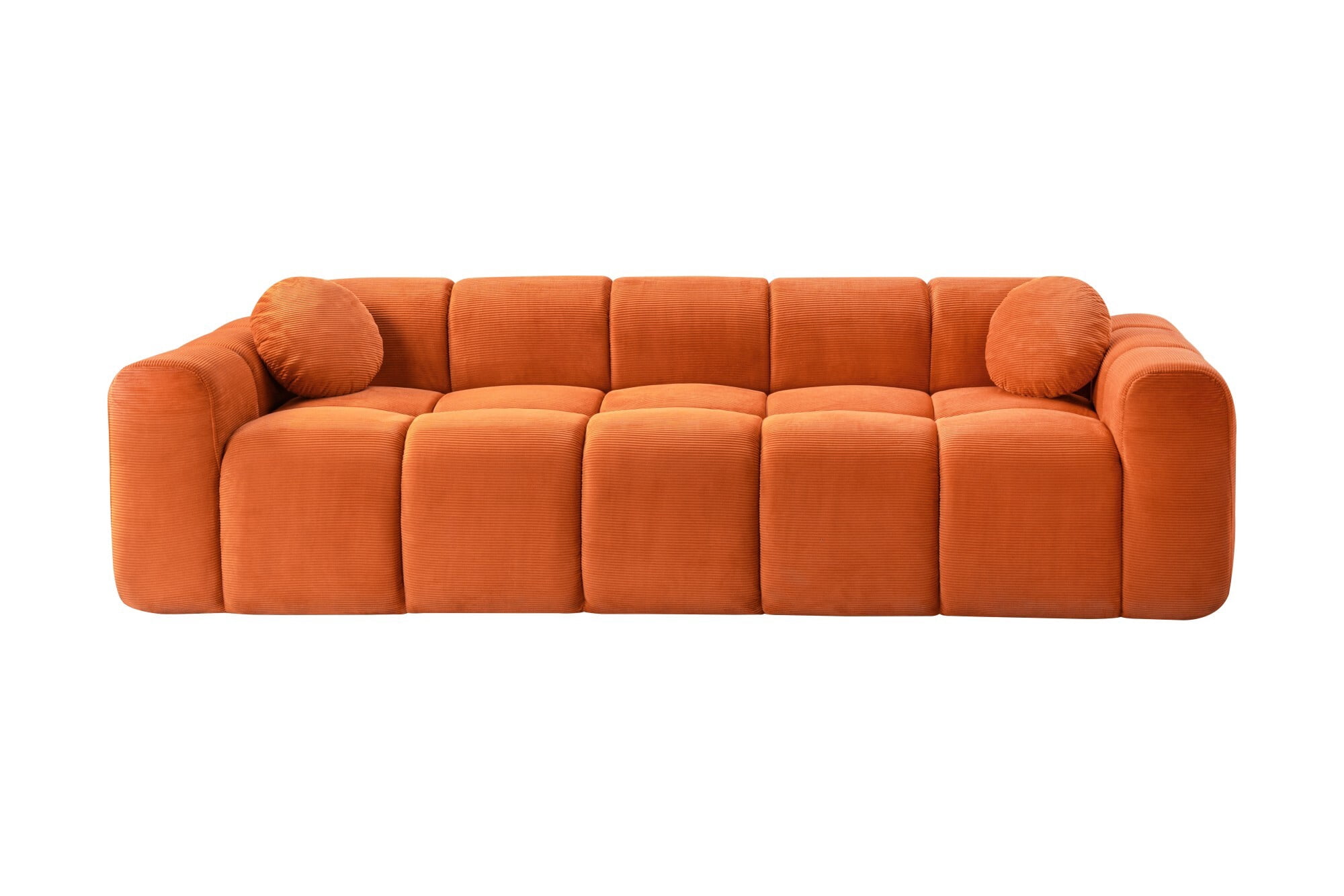 AENKYO 98" Corduroy Cloud Puff Sofa, Modern 4-Seater Bubble Block Couch, No Assembly, Vibrant Orange
