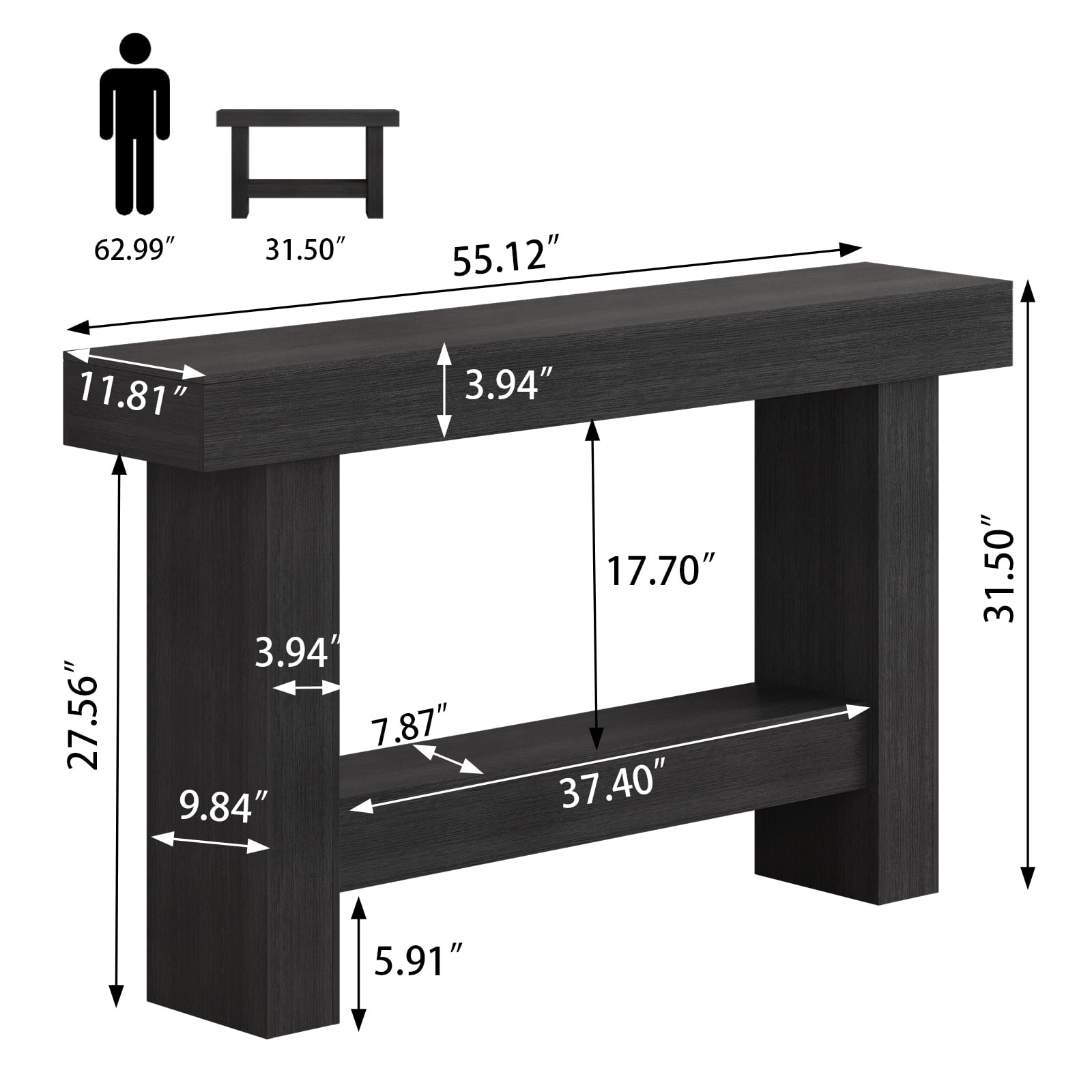 Tarnorci Wooden Console Table,  Behind the Couch, Farmhouse Entryway Table for Hallway, Living Room, Black