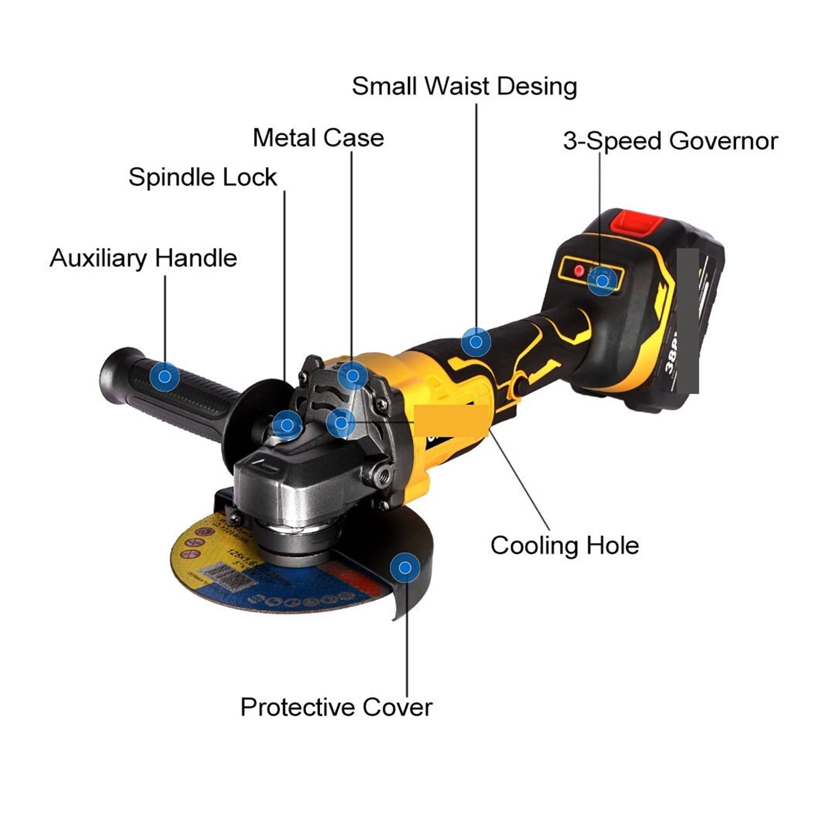 125MM 18V Brushless Electric Angle Grinder Battery Grinder Rechargeable Battery Sander Power Tools ,Widely Use