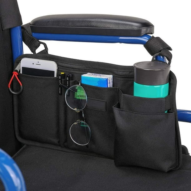 ISSYZONE Wheelchair Side Bag, Walker Pouch Storage Bag with Cup Holder