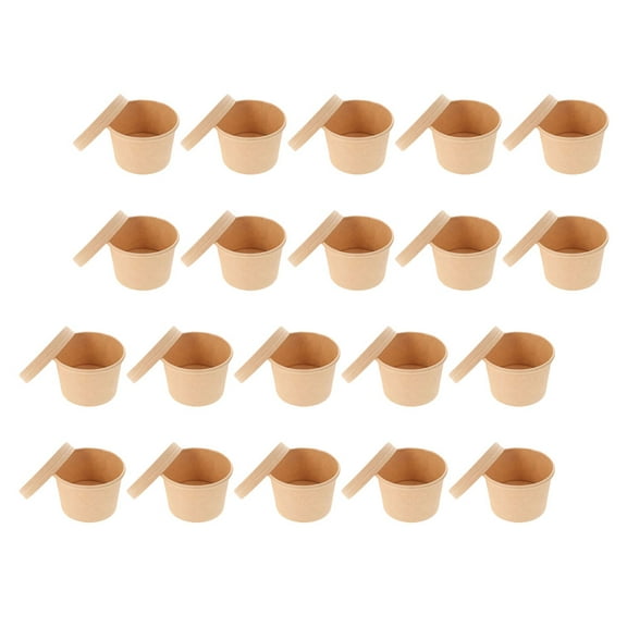 50 Sets Paper Cups Dessert Plastic with Lid French Fries Ice Cream Storage Kraft