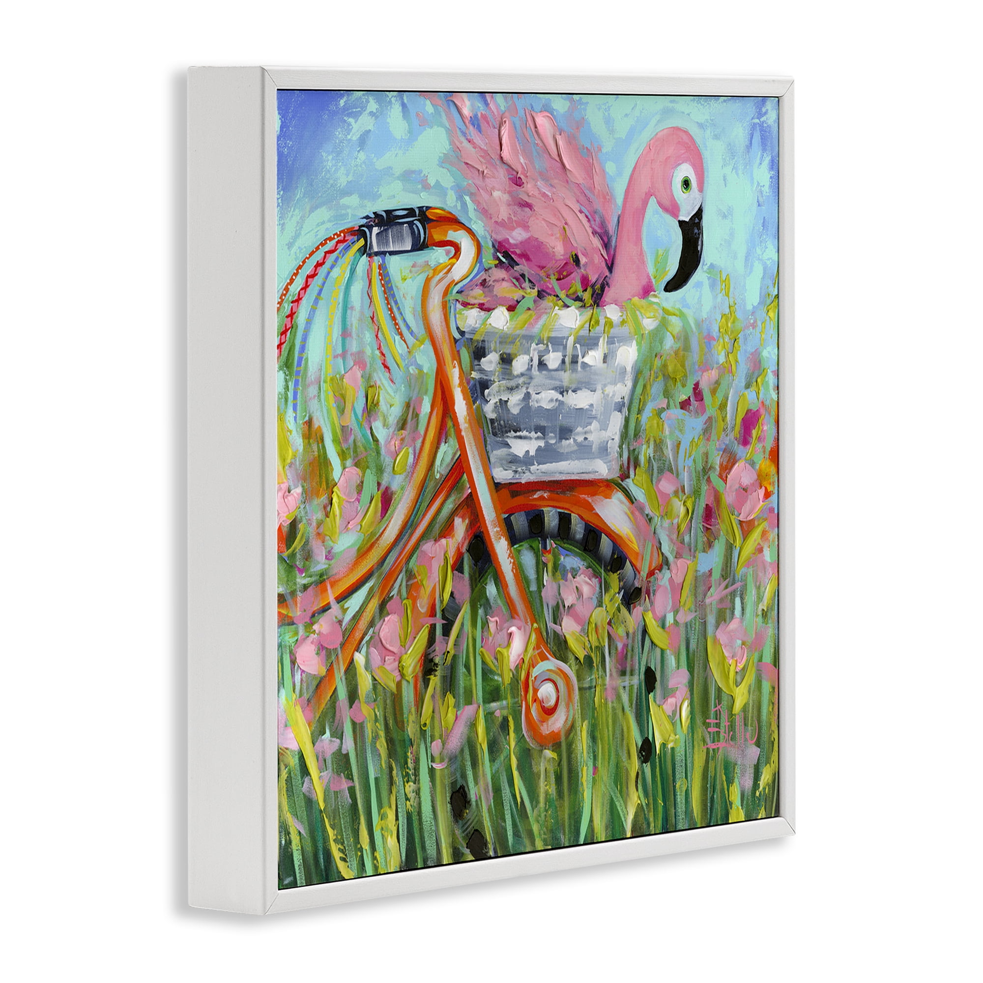 Stupell Industries Flamingo's Free Bicycle Ride White Framed Giclee Art, design by Estelle Grengs