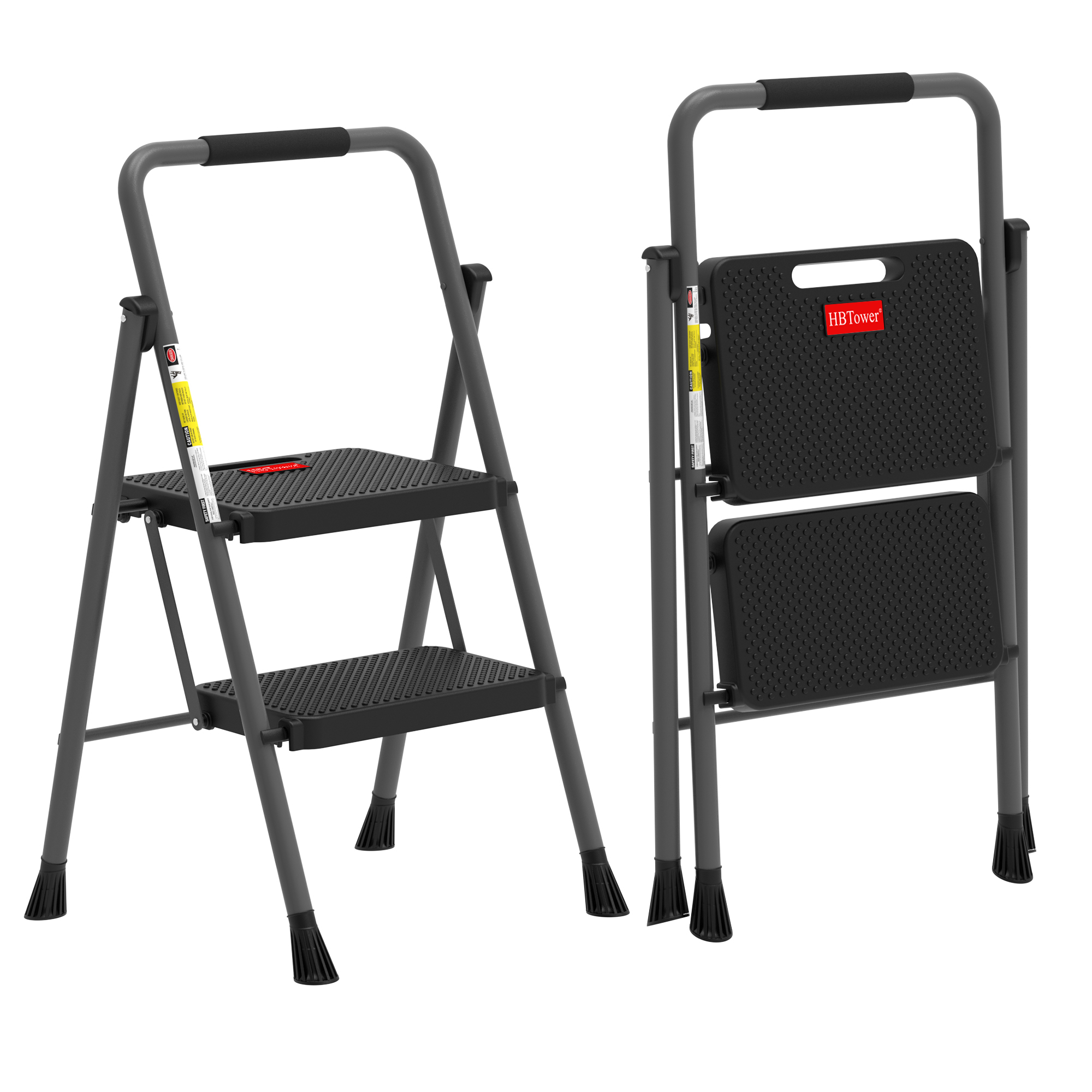 HBTower 2-Step Folding Ladder, 330 Lbs Capacity, Gray photo 2