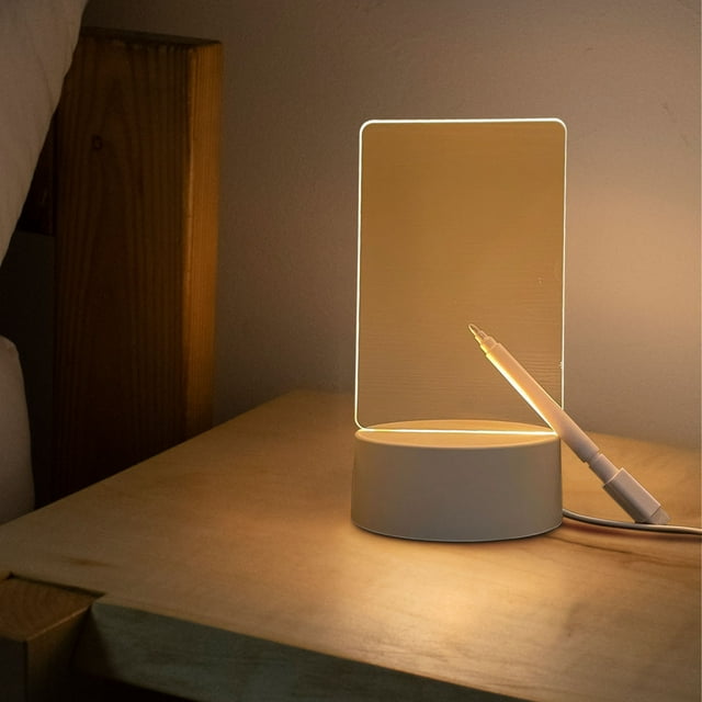 Clearance!Acrylic Dry Erase Board with Light, Clear Desktop Note Memo Board, Dimmable 3D Touch Control Night Light, Creative Lighted Message Board for Study Work
