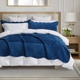thumbnail image 7 of Blythease Oversized Velvet Quilt King 128x120 Extra Wide – Reversible Velvet Bedspread & Coverlet Set, 5 Piece Lightweight All Season Comforter Bedding, Geometric Diamond Quilted Design, Navy, 7 of 7