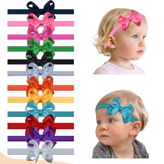JoyBowie 12pcs 3 Inch Pink Satin Baby Headband, Elastic Hair Bow Headband for Infants 0-2 Years for Photoshoot Daily Wear