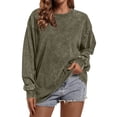 thumbnail image 2 of Harpily Womens Shirts Crew Neck Long Sleeve Acid Wash Textured Drop Shoulder Blouses for Women Casual Daily Outfits, 2 of 4