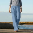 thumbnail image 5 of Scyoekwg Stretch Work Pants for Women Cotton Linen Wide Leg Pant Drawstring Ladies Sweatpants Loose Solid Color Comfy Casual Trousers Light Blue,S, 5 of 8
