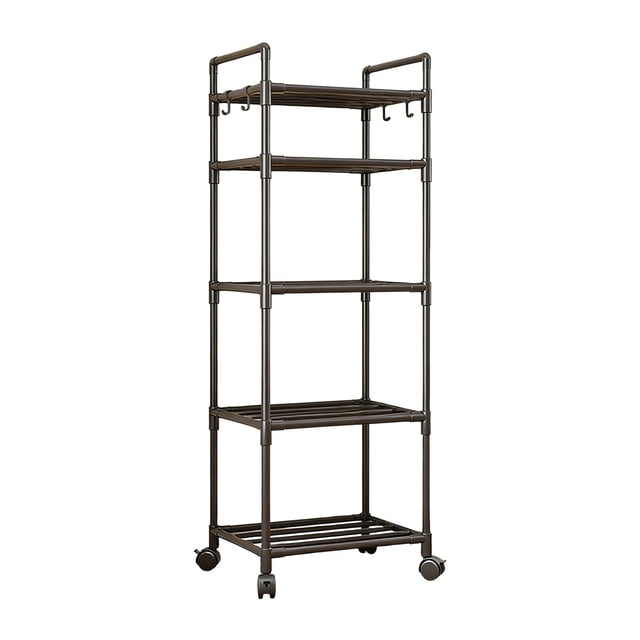 Black M Plastic Rolling Storage Cart Kitchen Rack Multi Layer Trolley 156X42X32Cm Black M
