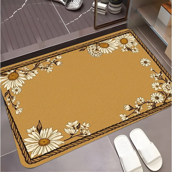 A rectangular flannel floor mat with Rustic Daisy Floral Mat.Machine washable,made of polyester,suitable for outdoor porch,kitchen, living room,bathroom.
