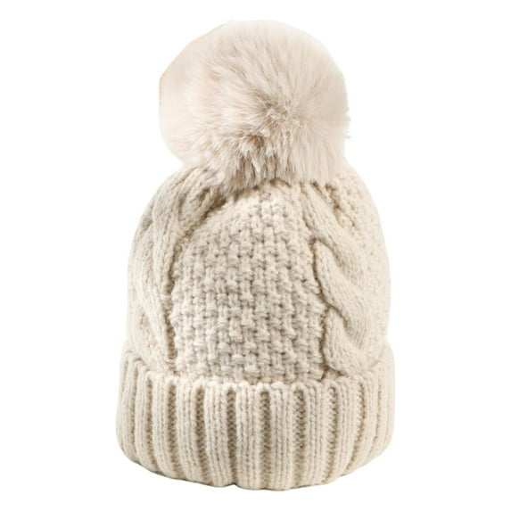 UDIYO Knitted Hat Pompom Handmade Thickened Plush Lining Solid Color Keep Warm Woolen Yarn Autumn Winter Women Beanie Cap for Outdoor