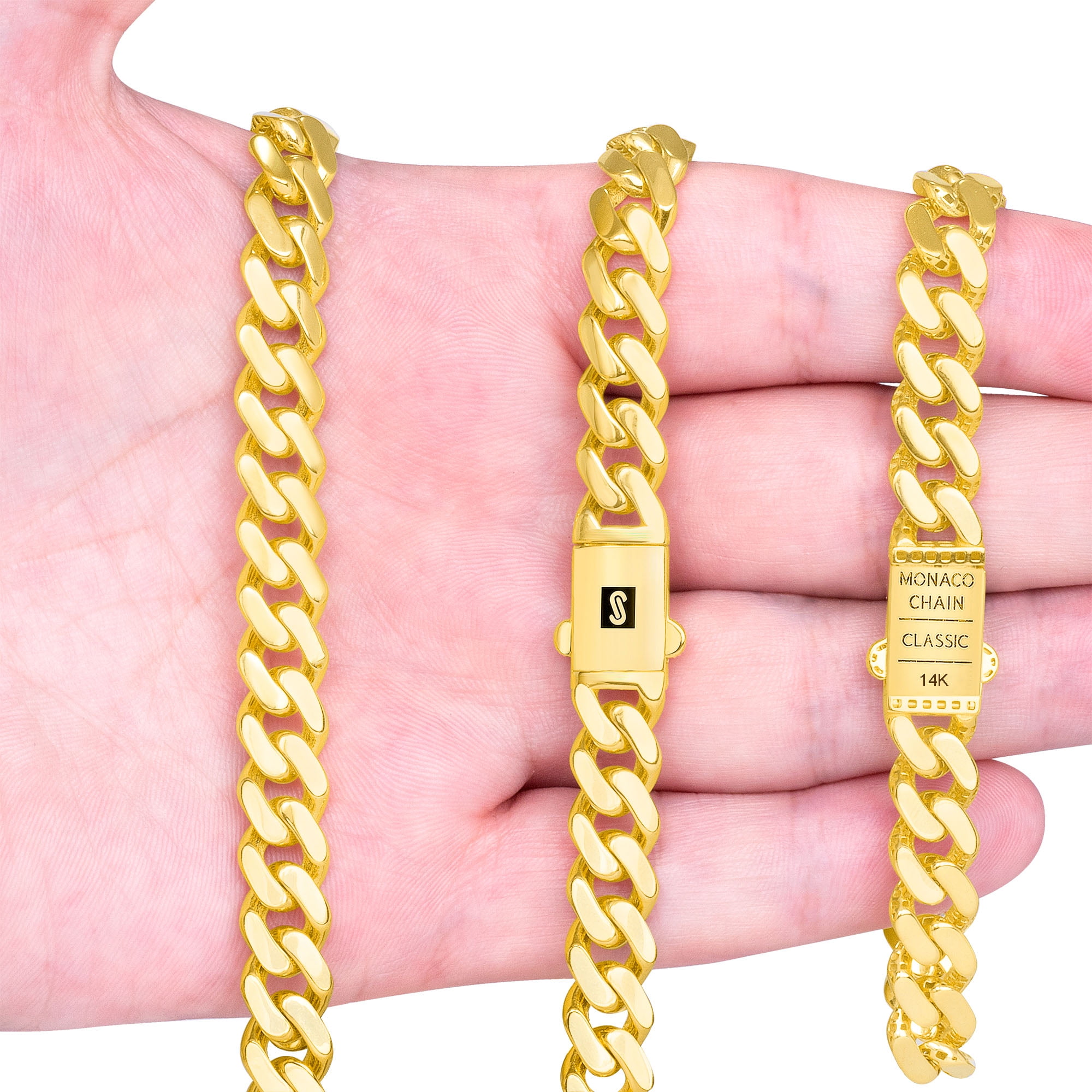 Nuragold 14k Real Yellow Gold Royal Monaco 9mm Miami Cuban Link Bracelet (7"-9") Italian Jewelry for Men & Women