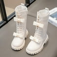 thumbnail image 6 of Tfken Combat Boots Flat Toe Zip-Up Daily Wear Fleece White Boots For Girls Size 7.5-8 Years, 6 of 9