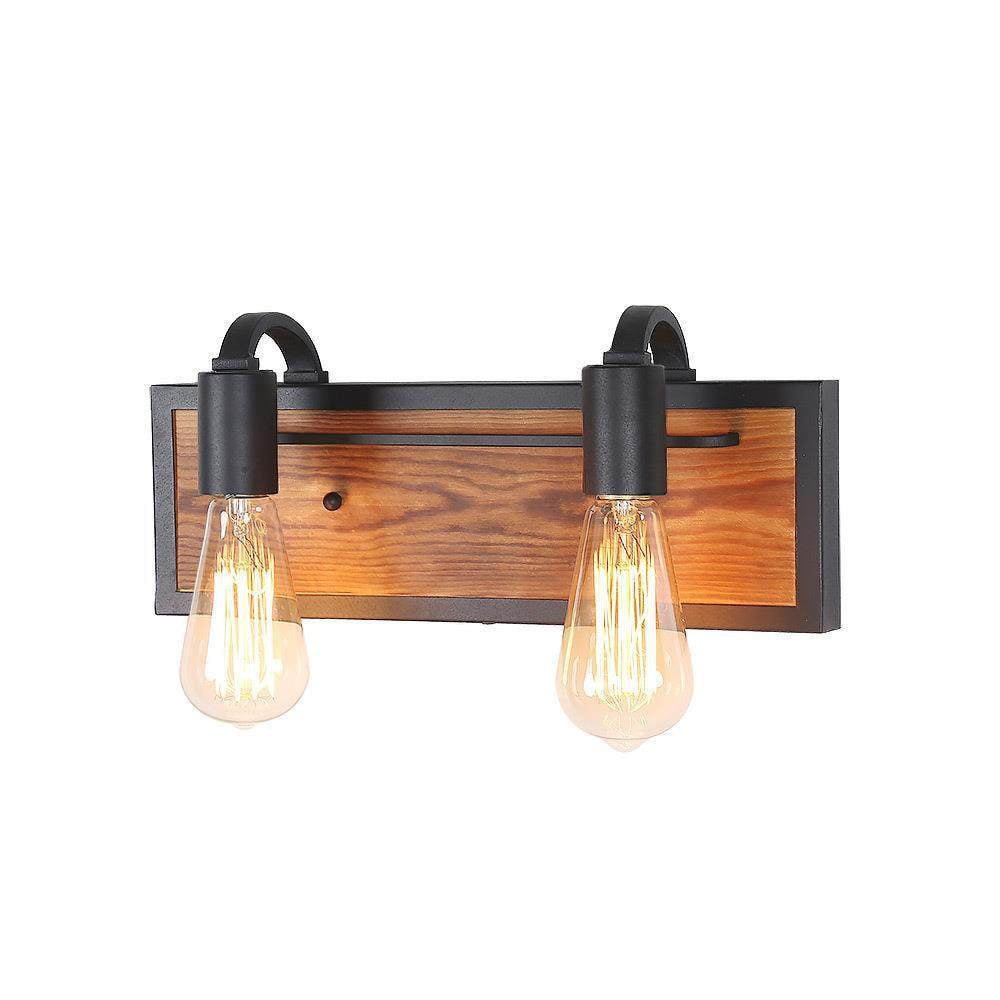 LNC 2-Light Black and Brown Farmhouse Bathroom Vanity Light,14.2"L x 4.3"D x 5.9"H