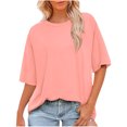 thumbnail image 2 of AherBiu Summer Tops for Women Basic Comfy Tshirt Short Sleeve Crewneck Casual Loose Fitted Top Tees, 2 of 9