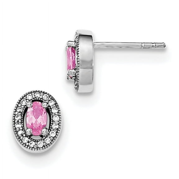 Primal Silver Sterling Silver Rhodium-plated with Pink and White Cubic Zirconia Oval Stud Earrings