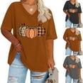 thumbnail image 5 of WREESH Plus Size Women V Neck T Shirts Thanksgiving Shirts Pumpkin Graphic Print T-Shirt Casual Short Sleeve Tee Tops Dark Gray, 5 of 5