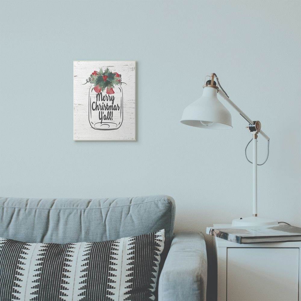 Stupell Industries Merry Christmas Yall Mason Jar Holiday Word Design Wood Wall Art By Artist Jo Moulton