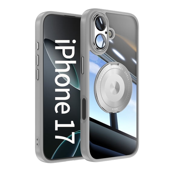 TECH CIRCLE for iPhone 17 Hybrid Magnetic Case with 360° Ring Kickstand [Hard Transparent Back] Support Magnetic Car Mount [Shock Absorption] Protection Clear Cover,Gray