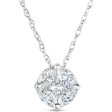 1/6 Carat T.W. Round Composite Solitaire Diamond 10kt White Gold Pendant with Marquise- and Princess-Cut Stones