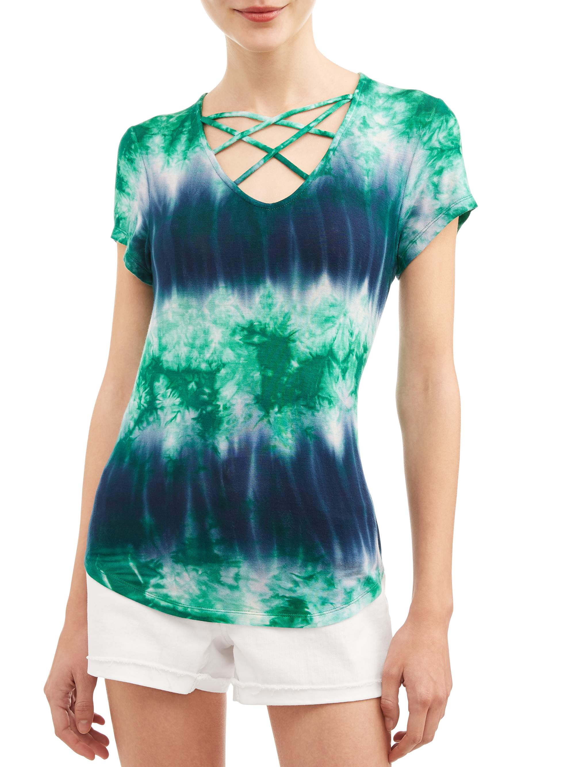 No Boundaries - No Boundaries Juniors' tie dye printed criss cross neck 