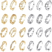 DESIGNICE 24Pcs Open Toe Rings Set for Women Adjustable Toe Band Knuckle Ring Arrow Knot Star Moon Finger Tail Foot Rings Summer Beach Foot Jewelry