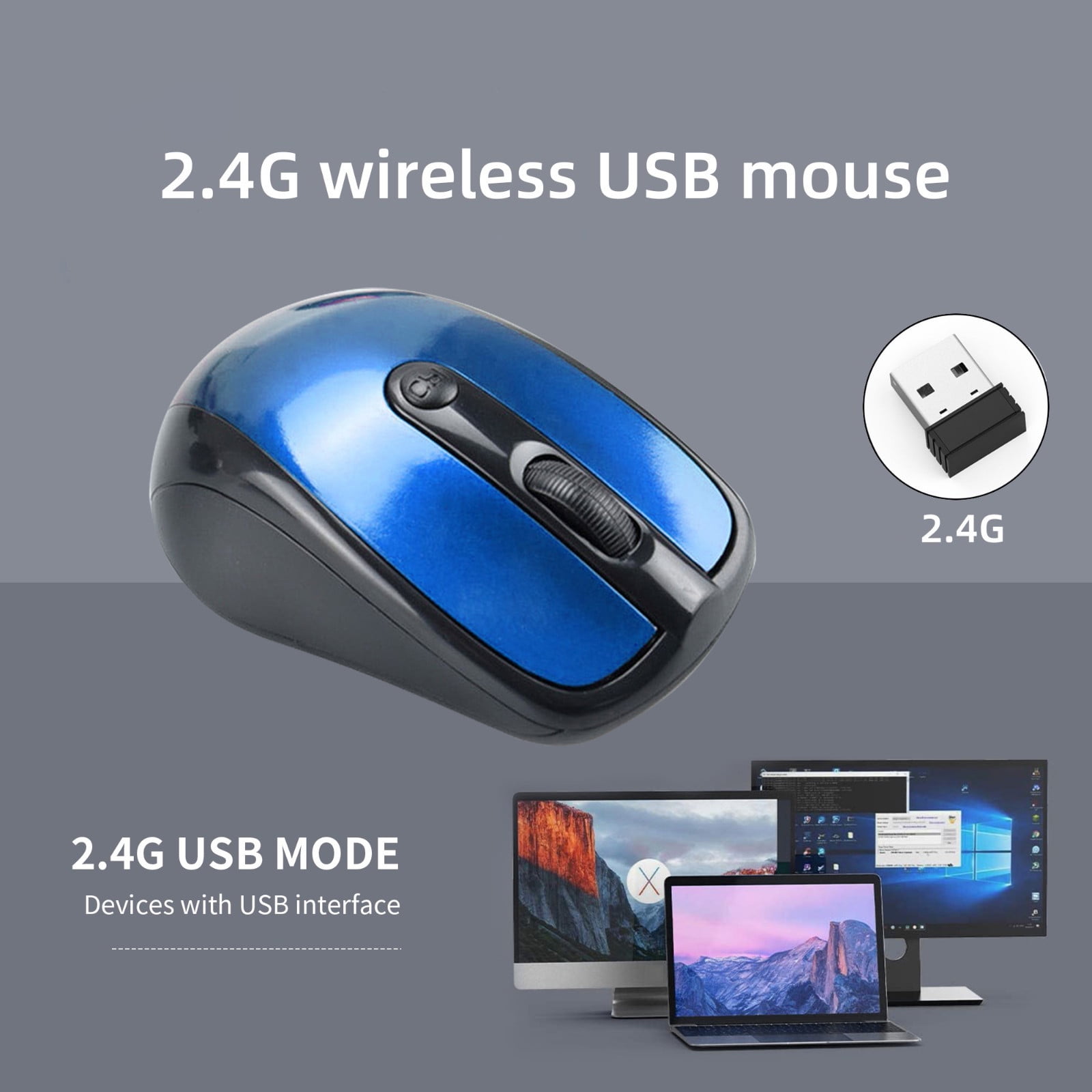 YZEGDCH Computer Accessories Wireless Blue-tooth Mouse Office Gaming Mouse 3 Button USB LED Ergonomic Button 1600 DPI for Laptop PC,Blue