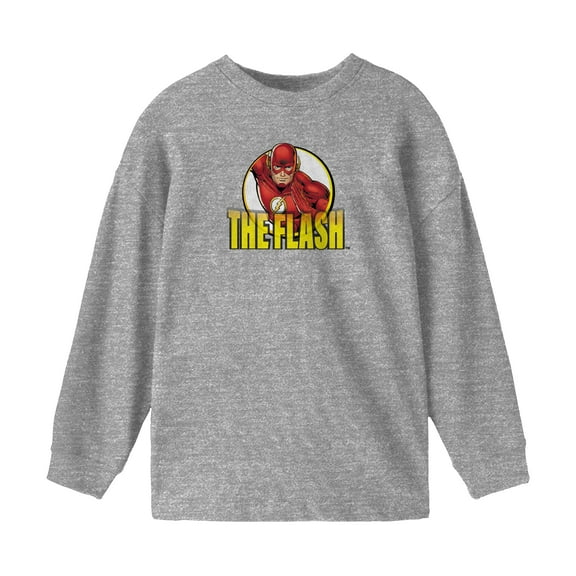DC Comics The Flash Youth Boys Athletic Heather Gray Long Sleeve Shirt-Small