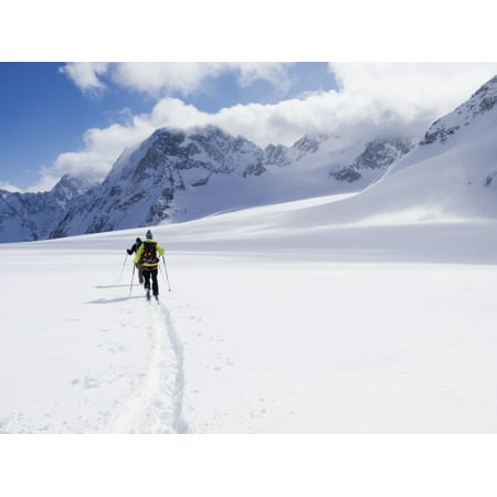 Two skiers ski touring across the Ottemma glacier Switzerland Canvas Art - Penny Kendall Design Pics (17 x 13)