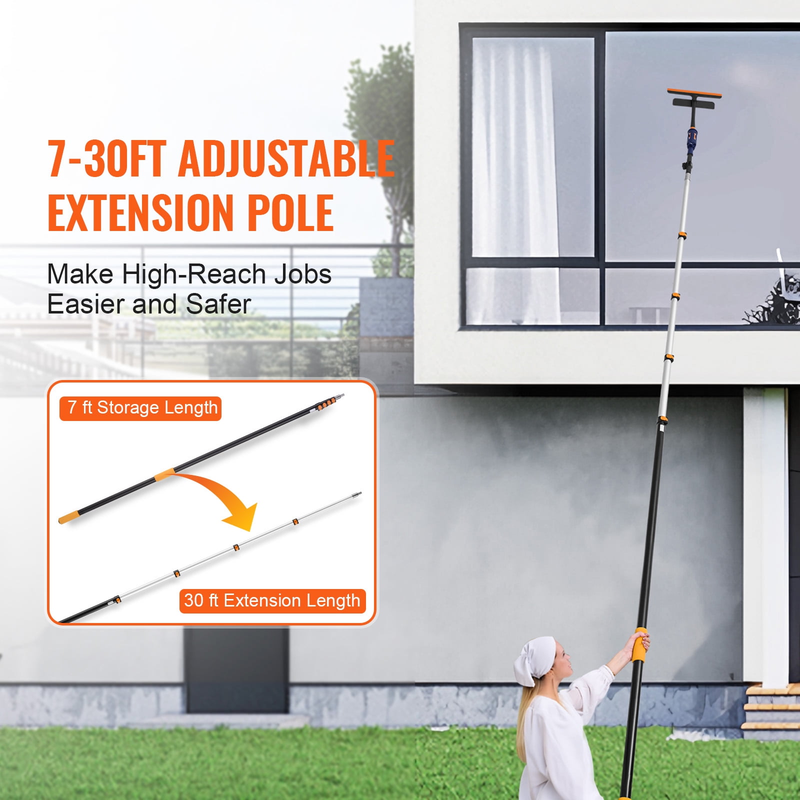 KFFKFF Extendable Rod, Ranging from 7 to 30 FT, Multipurpose Extension Rod, Robust Aluminum Alloy Paint Lengthening Rod with Flip-Lock Mechanism, Adjustable Rod for Paintwork