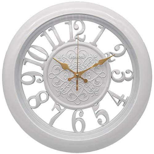 Adalene Wall Clocks Battery Operated Non Ticking Kitchen Clock Decor 13 Inch Large White - Large Rustic Wall Clock White