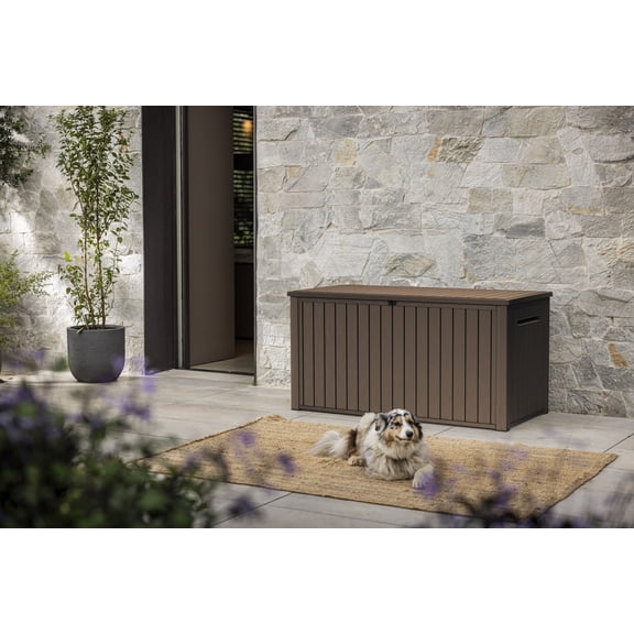 Keter 170 Gallon Resin Large Deck Box - Organization and Storage for Patio Furniture, Outdoor Cushions, Garden Tools and Pool Toys, Brown