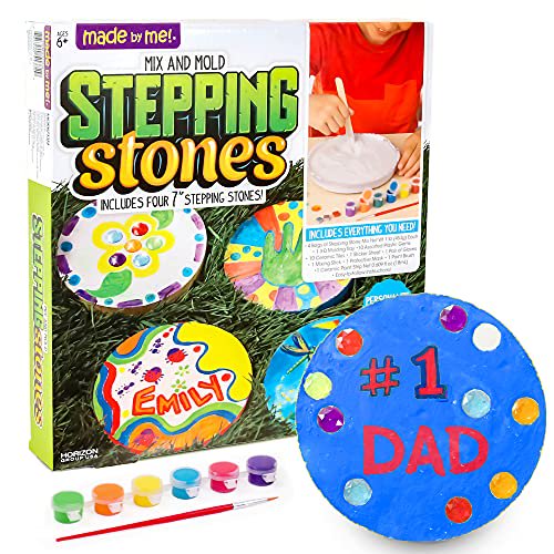 Made By Me Mix & Mold Stepping Stones, Haz 4 Piedras de cerámica Personalizadas de 7 Pulgadas, Incluye Molde 3D, Pinturas de cerámica, Azulejos de cerá Made By Me NA