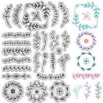 Plant Clear Stamps Wreath Silicone Stamp Floral Flower Leave Vintage Reusable Seal Transparent Rubber Stamps for DIY Craft Scrapbooking Journaling Card Making Decoration Supplies 6.3 x 4.3In