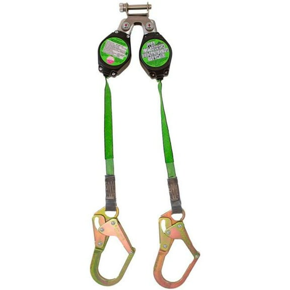 Sellstrom Manufacturing B2347945 7.5 ft. Peak Works SRL-54854-7-5LE Dual Self-Retracting Device - Dyneema Webbing - Twin Leg - LE Class A - Green