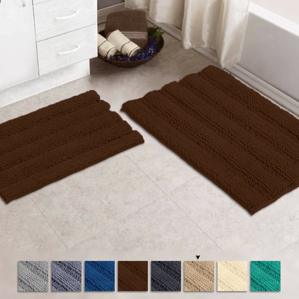 Brown Bathroom Rugs by Zebrux Non Slip Thick Shaggy Chenille, Bath Mats
