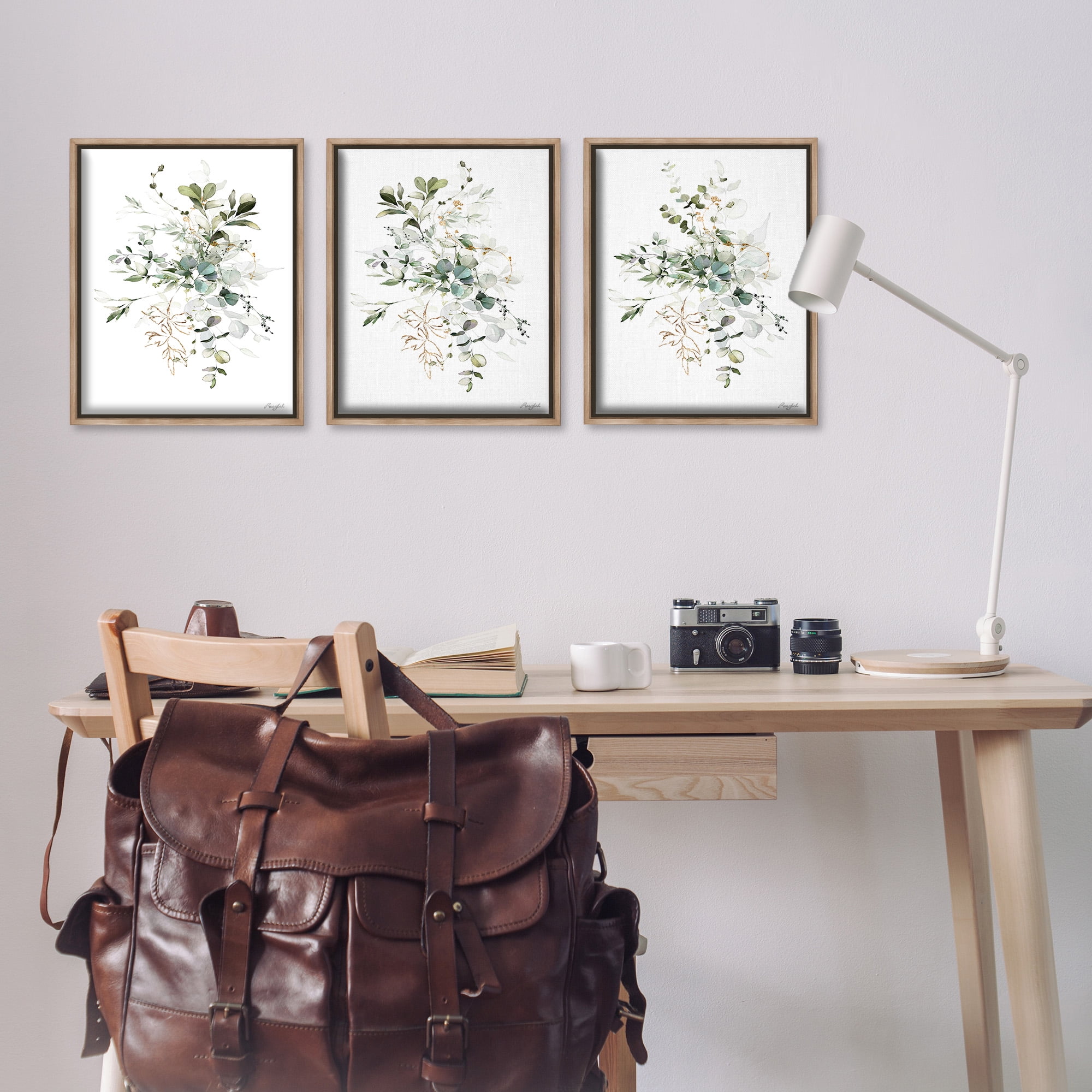 Stupell Industries Herbal Botanicals Pattern Botanical & Floral Painting Brown Floater Framed Canvas Art Print Wall Art, 17 x 21, Set of 3