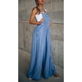 thumbnail image 3 of chouyatou Women's Loose Adjustable Strap Wide Leg Palazzo Denim Bib Overall Jeans Pants(Blue,L), 3 of 5