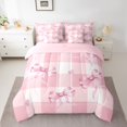 thumbnail image 2 of Feelyou Watercolor Pink Bowknot Bedding Comforter Set 7pcs for Kids, Fashion Patchwork Buffalo Queen Bedding Sets, Cartoon Love Heart Reversible Queen Sheet Sets, Luxury Bedroom Decor, 2 of 8