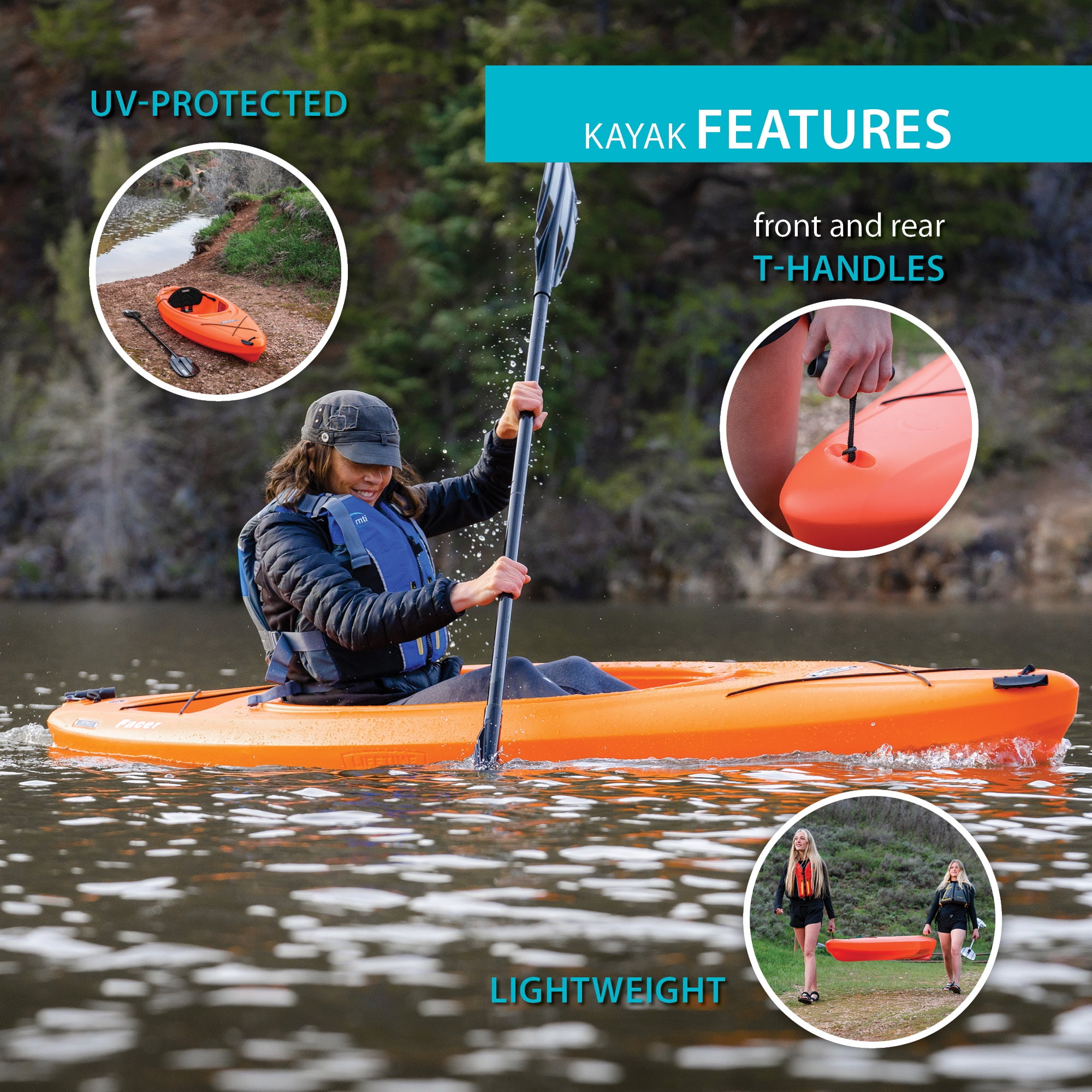 (2 pack) Lifetime Pacer 8 ft Sit-Inside Kayak with Paddle, Orange (91164)