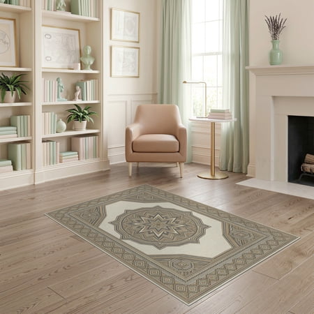 ODIKA Beige Neutral Interlocking Symmetrical Border Frame Decorative for Home Office Gaming Room Under Desk Non-Slip Chair-Friendly