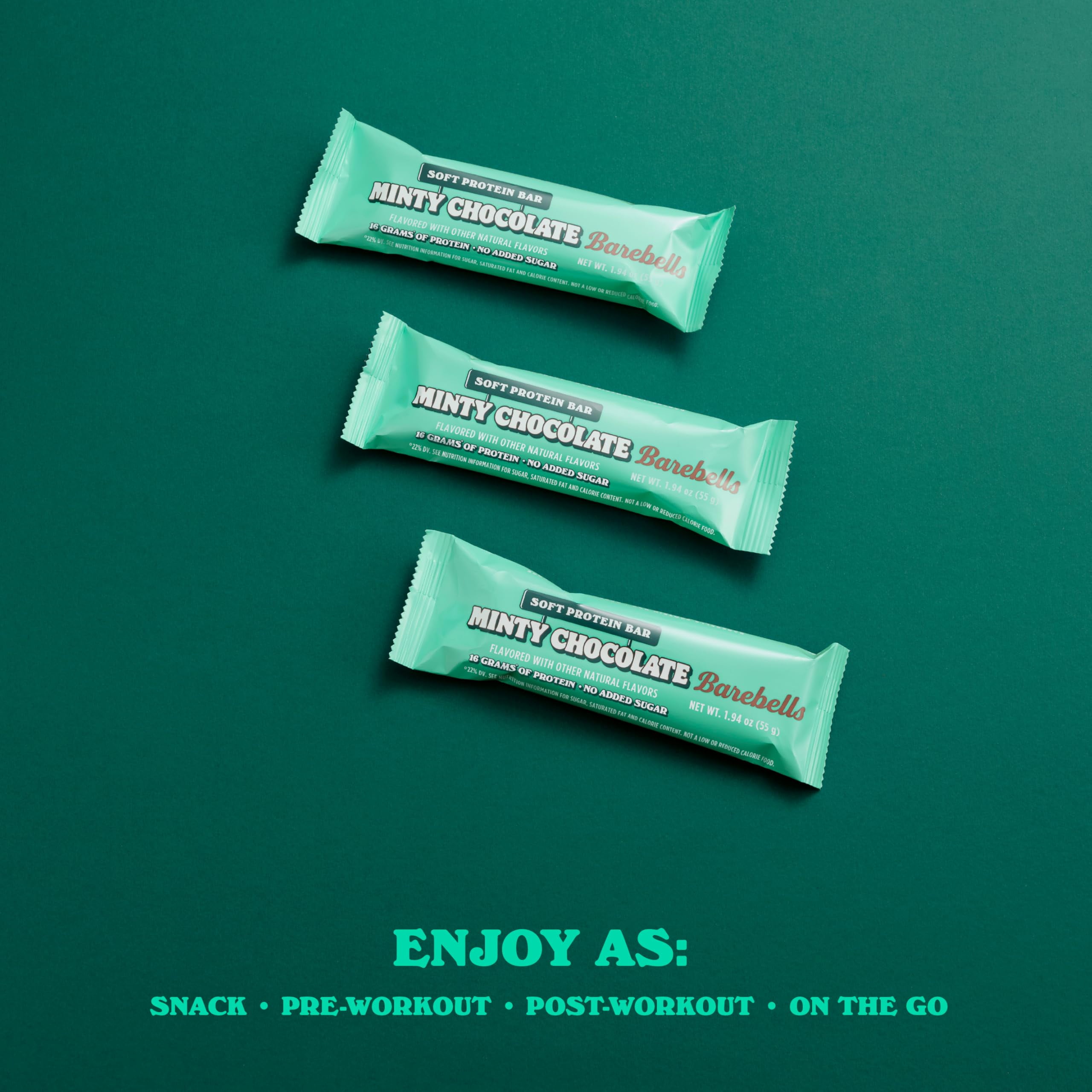 Barebells Soft Protein Bars, Minty Chocolate - 12 Count, 16g High Protein Treats - Chocolate Nutrition Bar with 1g Total Sugars - On The Go Breakfast or Post-Workout Snack