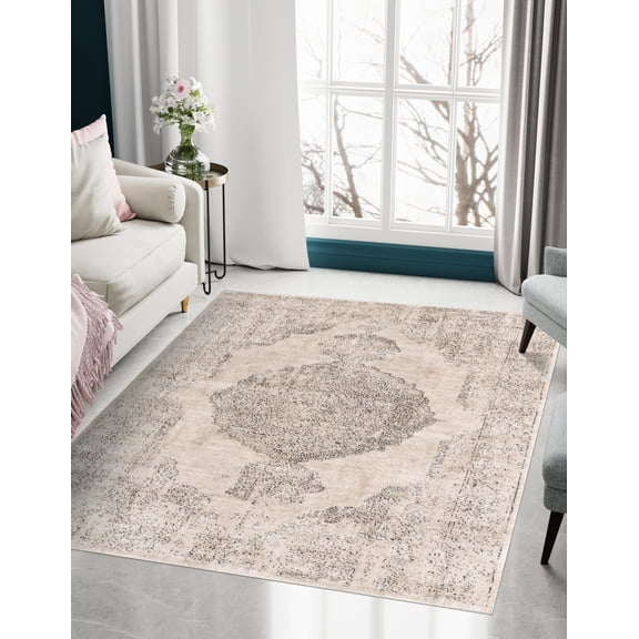 Unique Loom Portland Collection Area Rug - Woodburn (6' 1" x 9' Rectangle Ivory/Beige)