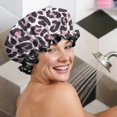 thumbnail image 5 of Shower Caps,Pink and Black Of Leopard Print Waterproof Shower Cap for Women 4 Pieces,Double Reusable Hair Cover for Shower PEVA Elastic Stretch Hem, 5 of 7